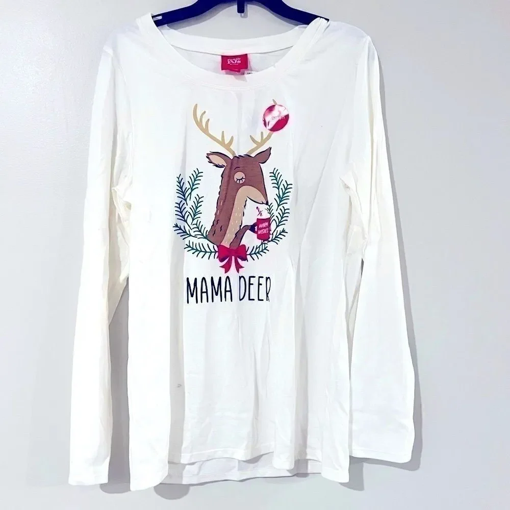 FAMILY PAJAMAS Matching Women's Mama Deer Mix It Family Pajama Set, grey New L